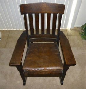 Antique Mission Arts Crafts Slat Back Rocking Chair Stickley Limbert Morris Era