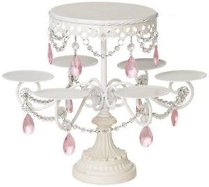 New Cake Holder White Pink Beaded Crystal Stand Wedding Party Supplies Cupcake