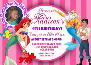 Ariel The Little Mermaid Disney Princess Invitation