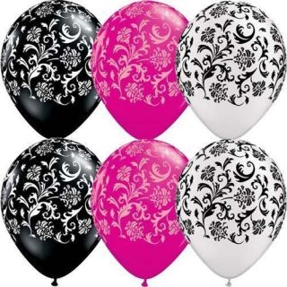 Damask Print White Black Pink Latex 11" Balloons x 25