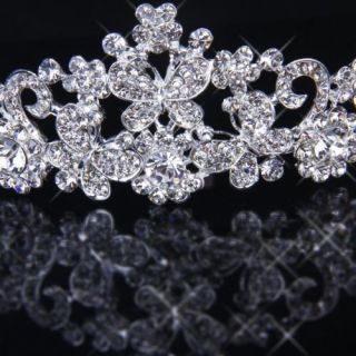 Bridal Wedding Crystal Necklace Earring Set Flower Crown Headband Veil Tiara