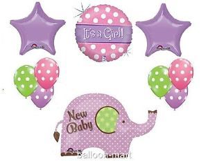 Newborn Baby Shower Balloons Pink Green Elephant Decorations Supplies Party New