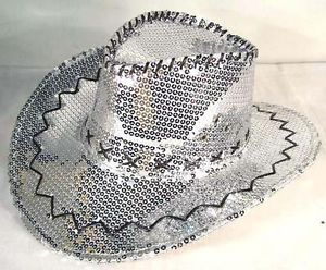 2 Sequin Silver Cowboy Hat Party Supply Western Hats Mens Womens Cowgirl New Cap