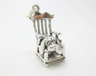 925 Sterling Silver Bassett Hound Dog Rocking Chair Charm Pendant Fit Necklace