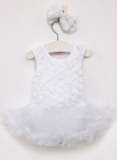 2pcs Newborn Baby Infant Girl Headband Romper Tutu Clothes Outfit White 0 3M