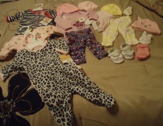 Lot of 16 Baby Girl New Born Clothes Accessories