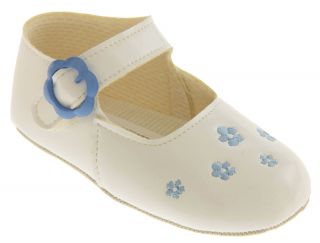 New Baby Girls White Blue Flowers Bay Pods Party Christening Shoes Sz Size 1 2 3