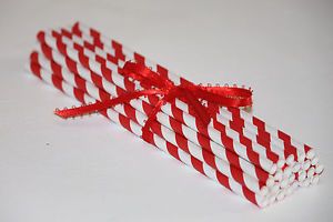24 Red White Striped Paper Straw Boys Girls Birthday Party Supplies Decoration