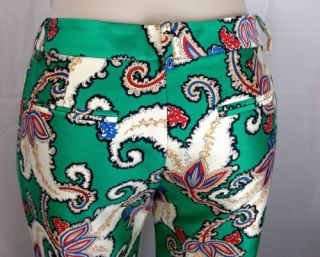 Thakoon Green Casual Cropped Pants Sz 8 Cotton Silk Paisley Print $990