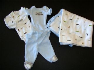 Used Baby Boy Carters Preemie Reborn Doll Clothes Lot Sleeper Blanket Bodysuits