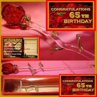 65th Birthday Red Rose Glass Congratulations Gift Keepsake Sixtyfive Present