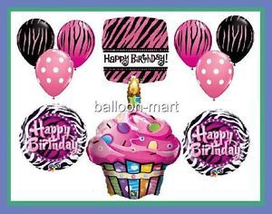 Girls Pink Zebra Polka Dots Birthday Party Supplies Balloons Decorations Cupcake