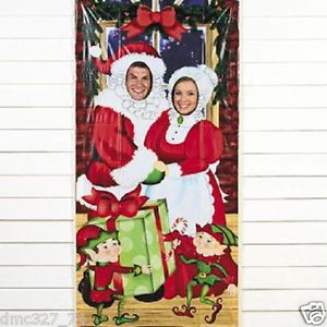 Christmas Party Mr Mrs Santa Claus Elf Photo Photographs Prop Door Banner