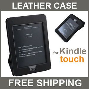 For  Kindle Touch eReader Black Leather Case Cover with Stand