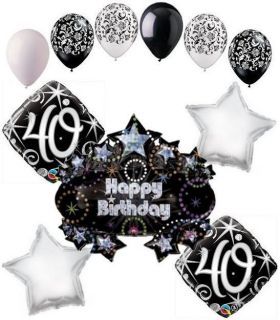 11pc Happy Birthday Balloon Decoration Party Elegant 40 40th Adult Black White