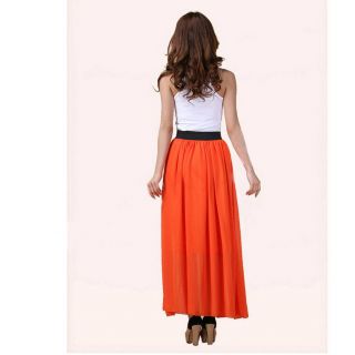 Fashion Sexy Lady Chiffon Pleated Retro Maxi Long Dress Elastic Waist Bust Skirt