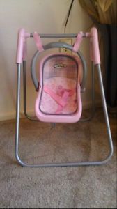 Graco Play Kids Girl Baby Doll Toy Swing Carseat 2 in 1 Pink Gray