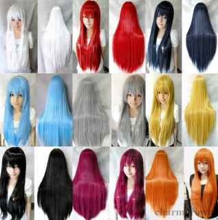 New Womens Fashion Wig Long Straight Full Hair Wigs Cosplay Party 10 Colors 80cm