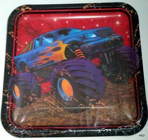 Monster Truck Mudslinger Square Paper Plates 9 inch Party Supplies Birthday