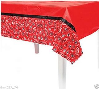 1 Birthday Party Cowboy Western Red Bandana Print Plastic Table Cover