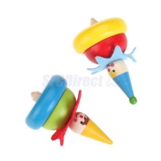 Kids Children Smile Clown Colorful Wooden Spinning Top Toy Party Favor Gift Fun