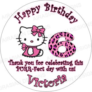 Hello Kitty Cheetah Pink Birthday Party Round Favor Bag Lollipop Sticker Labels