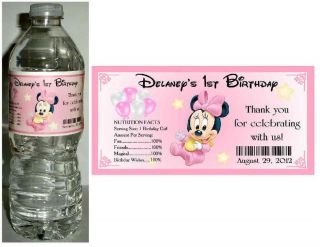 20 Baby Minnie Mouse 1st Birthday Water Bottle Labels