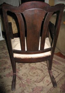 Vintage Antique Art Deco Wooden Rocking Chair w Springs Padded Seat