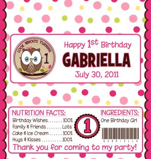 Pink Owl 1st Birthday Candy Wrappers Party Favors