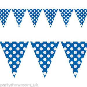 12ft Blue White Polka Dot Spot Style Party Pennant Banner Bunting Decoration