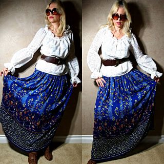 Vtg 80s Sheer Ethnic India Gauze Boho Hippie Festival Gypsy Draped Maxi Skirt