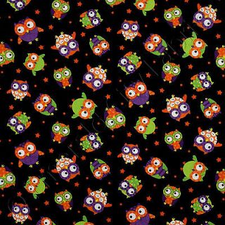 Timeless Treasures Halloween Owls Black Novelty Cotton Quilt Quilting Fabric Yd