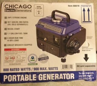 Chicago Electric Generators 66619 800 Watts 900 Max Watts Portable Generator
