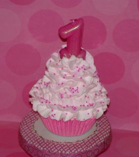 One Standard Fake Faux Birthday Cupcake Glitter Pink Candle Photo Prop Keepsake