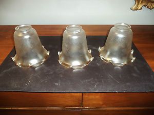 Antique Etched Glass Oil Lamp Shades RARE Set of 3 Matching Light Fixture Globes