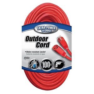 New Coleman Cable 02409 14 3 SJTW Vinyl Outdoor Extension Cord Red 100 Foot