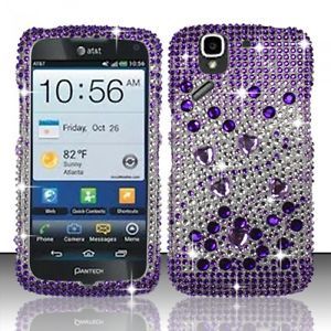At T Pantech Flex Crystal Diamond Bling Hard Case Snap Phone Cover Purple Silver