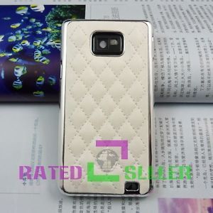 Luxury Designer Leather Chrome Hard Case Cover for Samsung Galaxy S2 i9100 White