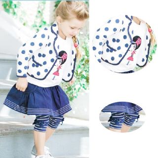 Kids Baby Girls Polka Dots 3 Pcs Set Coat T Shirt Culottes Outfits Costume 1 6Y