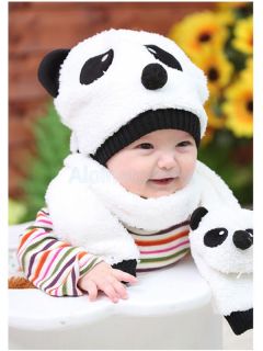 Cute Winter Cartoon Panda Pattern Warm Hat Scarf Set for Baby Toddler Unisex