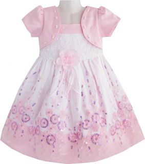 Baby Girls Dress 2 in 1 Pageant Shinning Pink Lace Holiday Wedding Kids Sz 12M 5