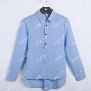 New Womens European Fashion Collar Long Sleeve Shirts Blouse Light Blue B3136C