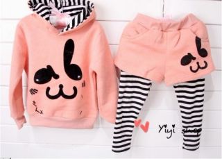 Girl Kid Pink Rabbit Cotton Hoddies Pants Leggings 2pcs Sets Outfits Ages 2 7Y