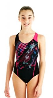 Girls Speedo Hydroturn Panel Splashback Swimsuit Swimming Costume Black