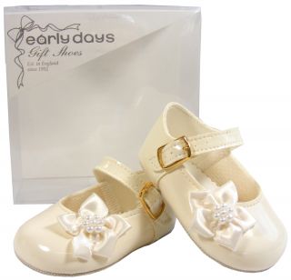 New Baby Toddler Infant Girls Ivory Cream Christening Flower Shoes Sz Size 0 1 2