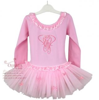 Girls Toddler Kids Tutu Dance Ballet Dresses Leotards Long Sleeves Pink 1 5T