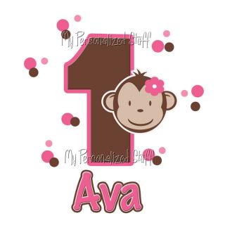 Personalized Mod Monkey Polka Girl Birthday T Shirt Name Age Custom Tee Pinks