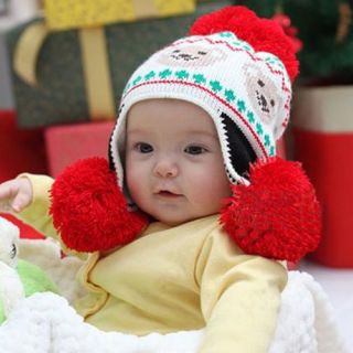 Cute Baby Boys Girls Crochet Ball Ear Flap Bear Pattern Knit Beanie Hat Cap