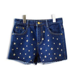 Fashion Ladies High Waisted Skinny Jeans Shorts Denim Short Pants Star Pattern