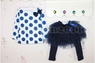New Kid Girls Blue Red Dots Top and Tutu Skirt Leggings Outfit Sets Age 2 7Year